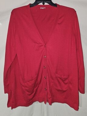Talbots Red V-Neck Button Cardigan Sweater